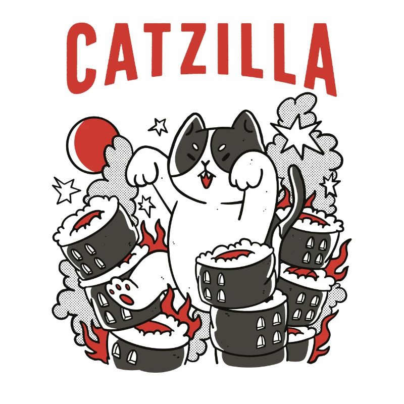 Catzilla Chat Mignon Humour Japon Sushi