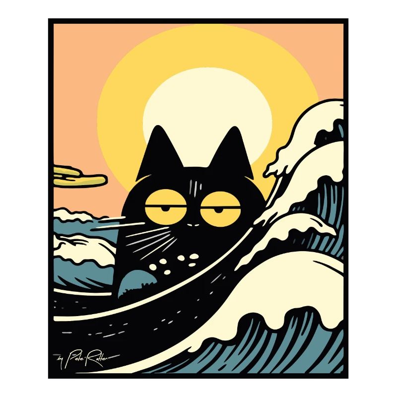 Bored on the beach: A retro cat