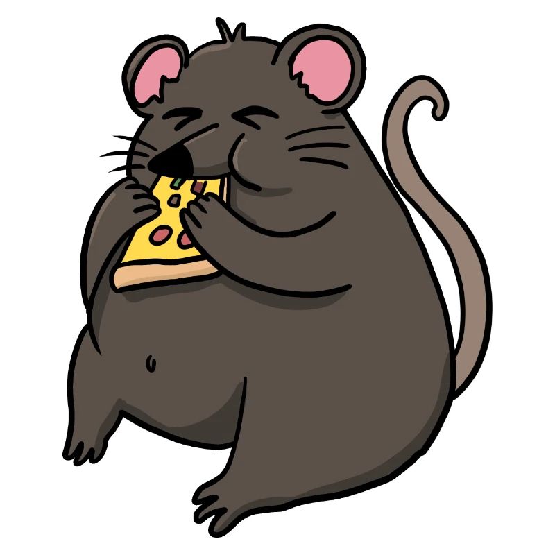 Fat Mouse Eating Pizza Funny Comic Style