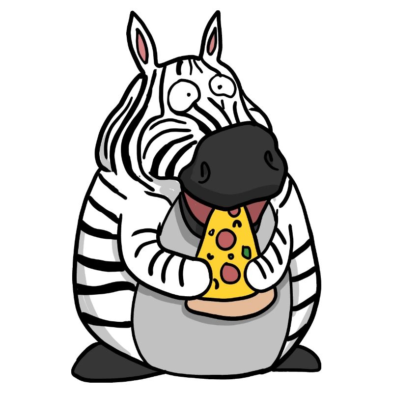 Fat Zebra Eating Pizza Funny Comic Style