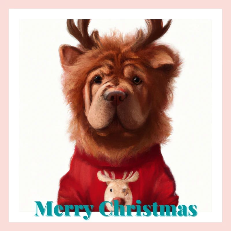 Sweet Chow Chow dans un pull de renne de Noël.