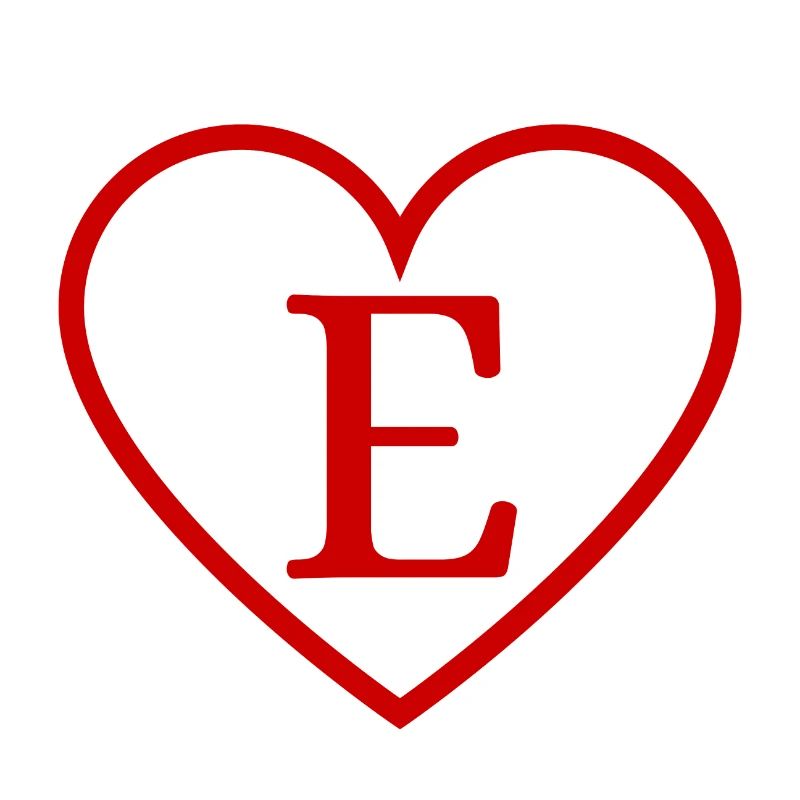 Letter e red heart