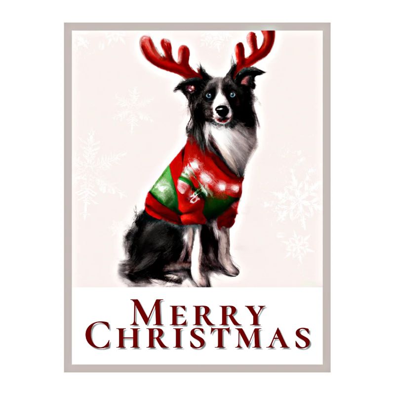 Border Collie Hund im Weihnachtspullover