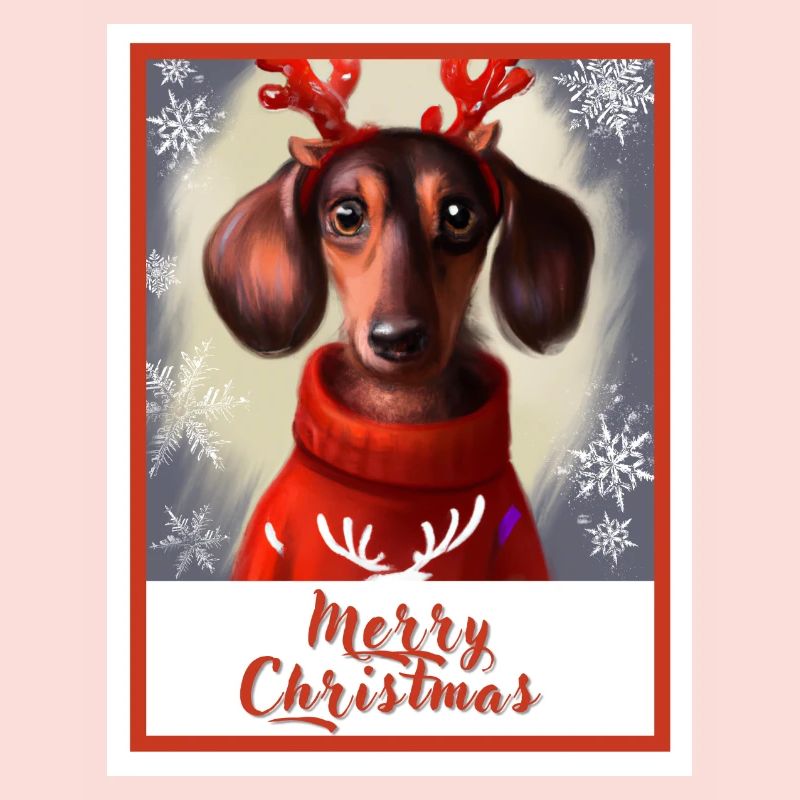Doux chien heureux teckel dans un pull de Noël.