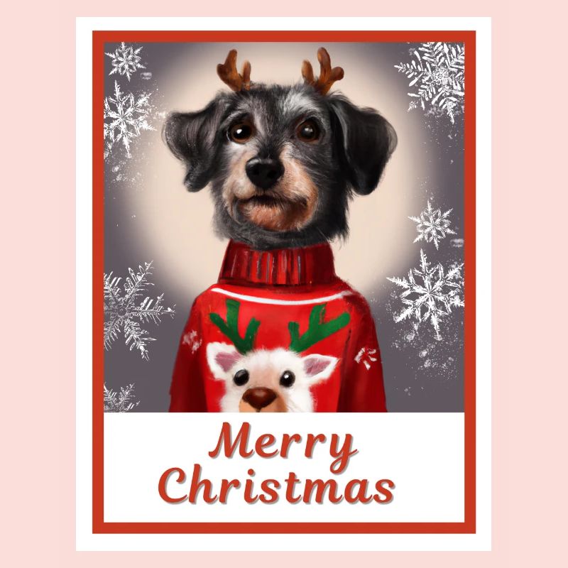 Schnauzer noir miniature dans un pull de Noël.