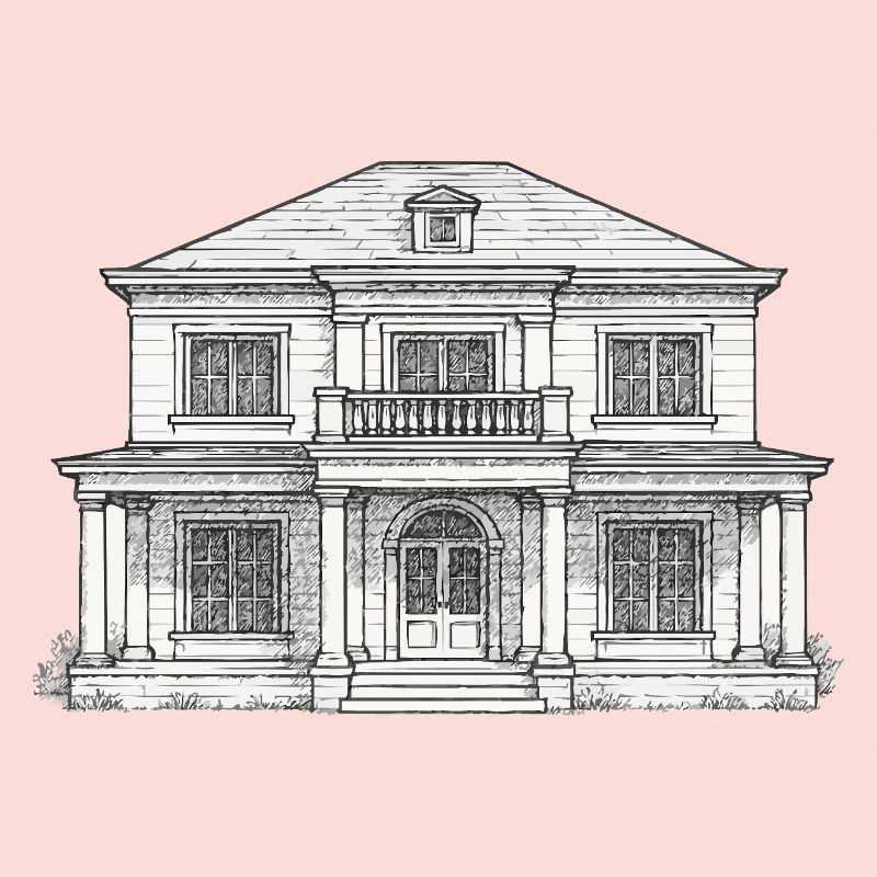 Classic front building line drawing