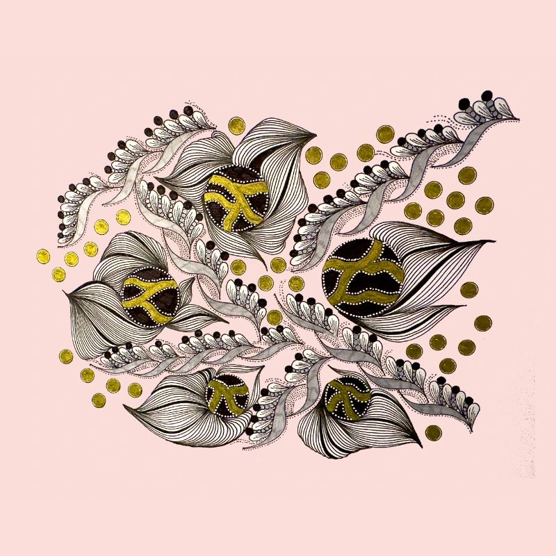 Leaf Lines Pattern with Gold Dots