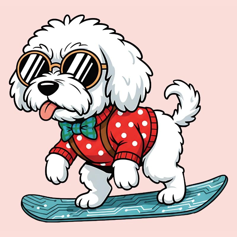 Snowboard Weißer Hund Sonnenbrille Pullover