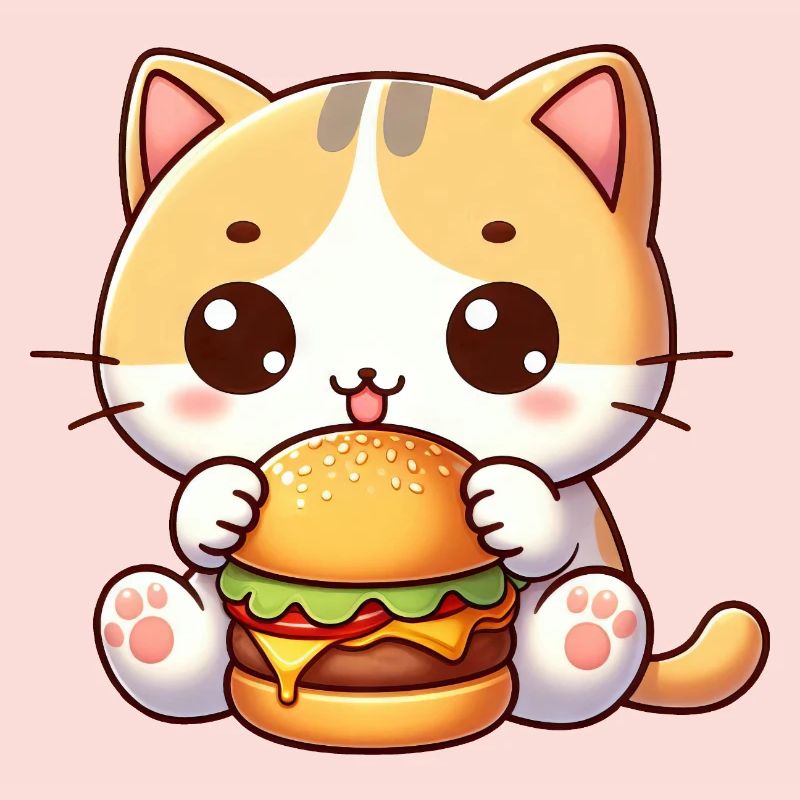 chat mignon dessin animé cheeseburger restauration rapide joie