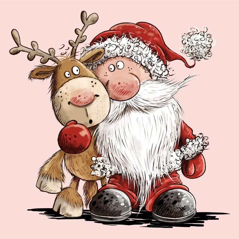 Drolliger Weihnachtsmann und sein Rentier 