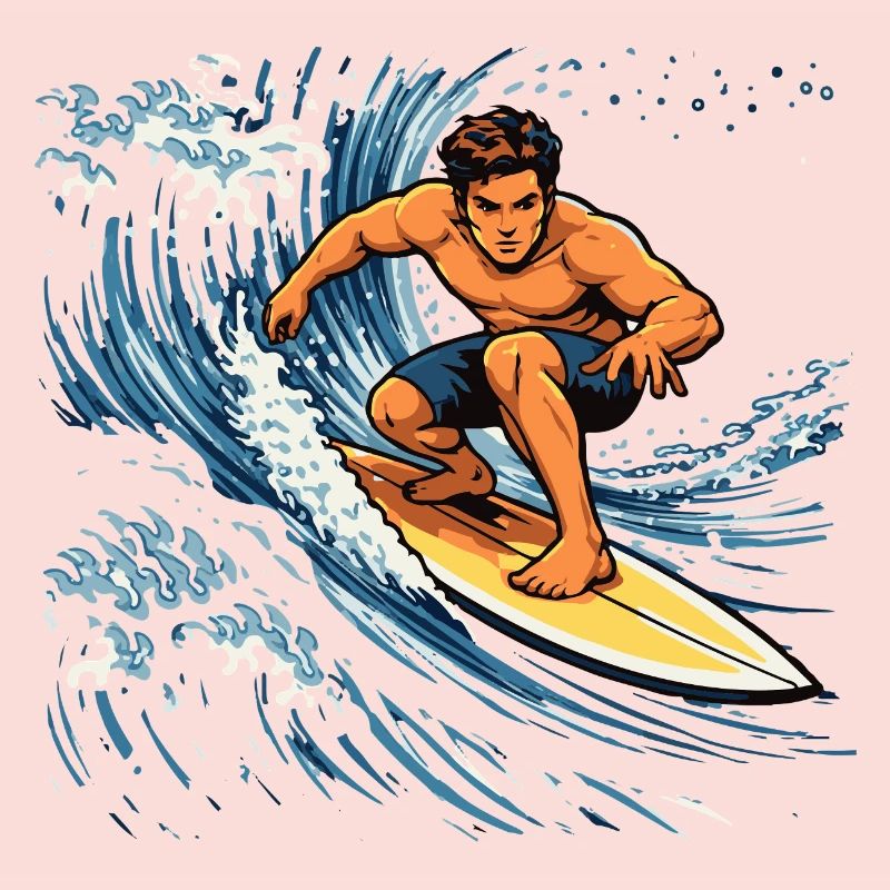 Surfer illustration on powerful wave