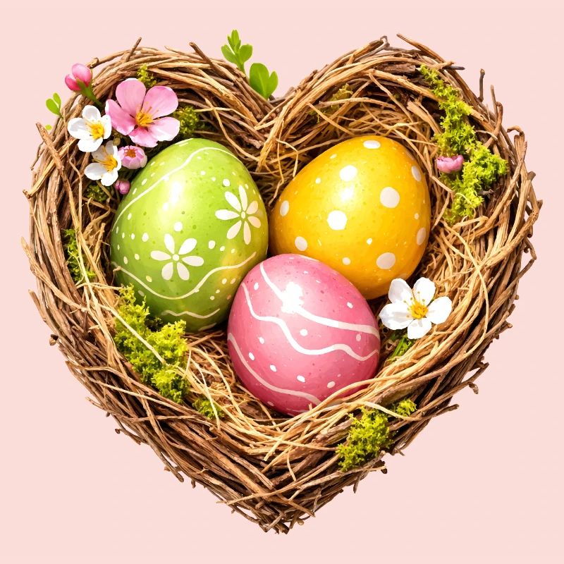 Heart-shaped Easter basket with eggs