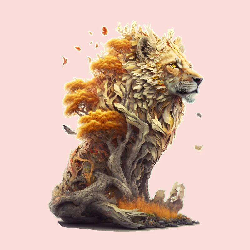 Lion with savannah elements, lion design