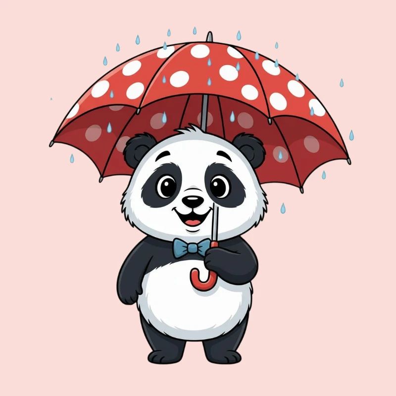 Panda with red rain tower