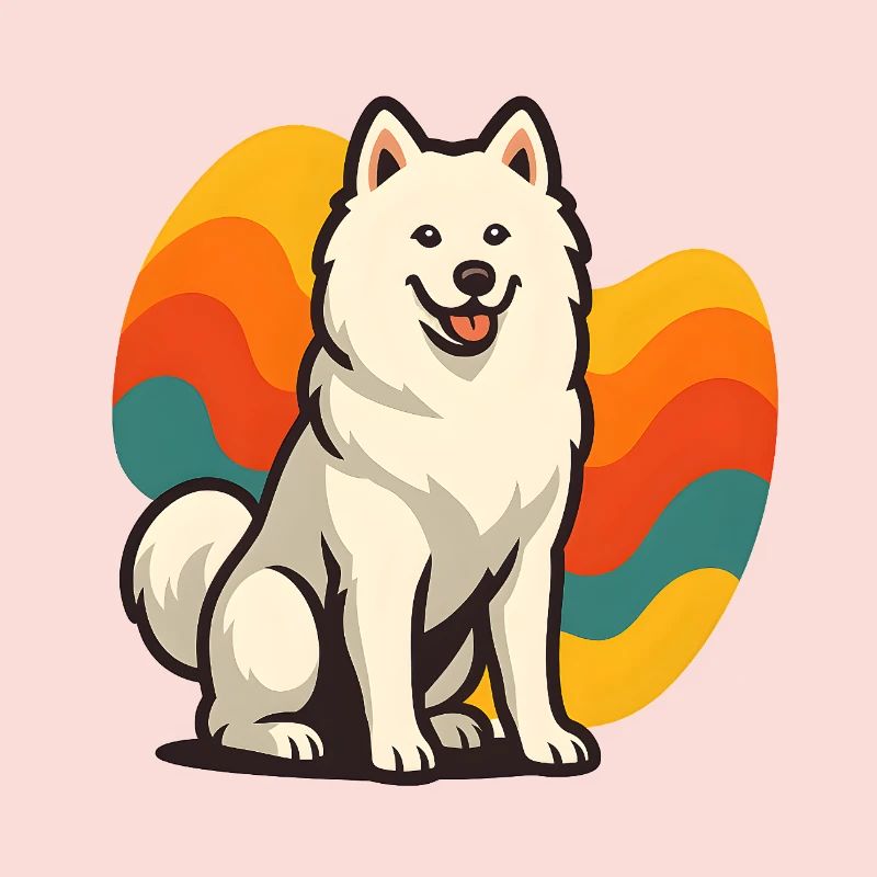Chien Samoyède Prisme Retro Wave