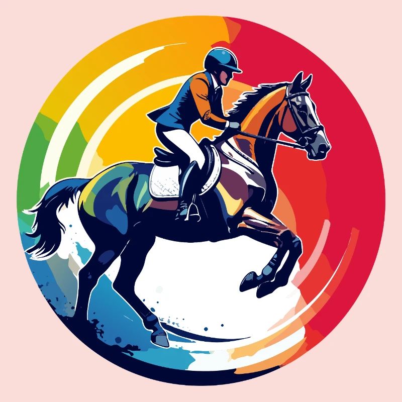 Regenbogen Springpferd Pferd Springreiten Motiv