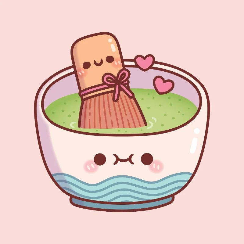 Süße Matcha-Teeschale und Schlageiter Valentinstag