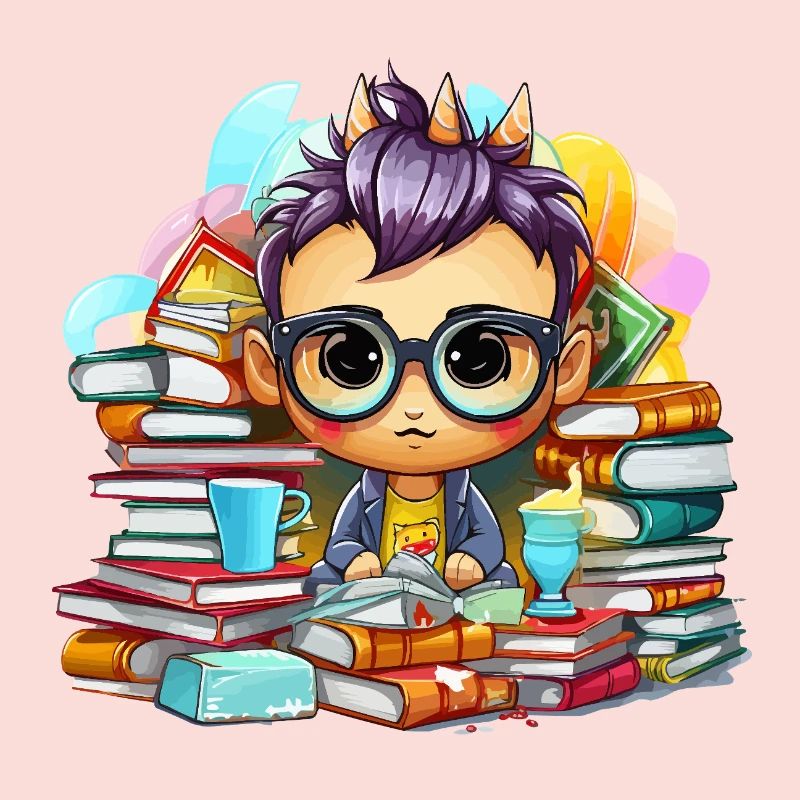 Learning hero Chibi with books