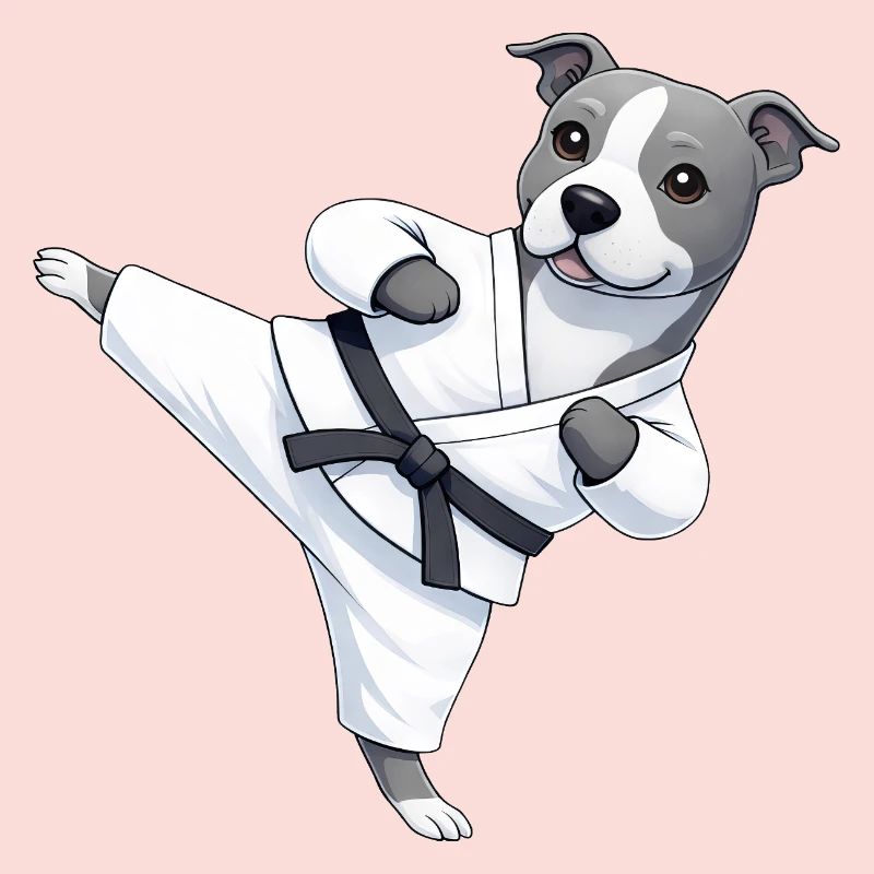 Mignon chien de dessin animé de karaté karaté pitbull