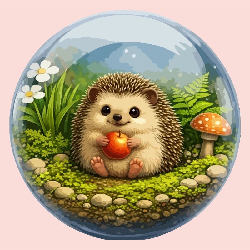 Igel in Glaskugel mit Waldszene