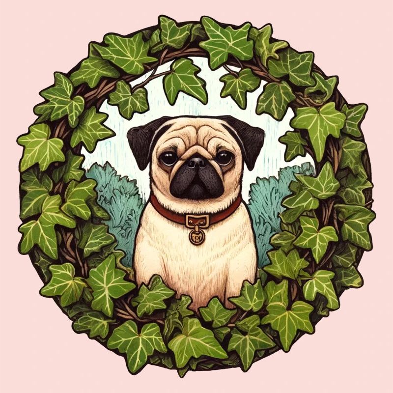 Mops im Efeukranz