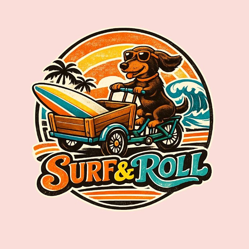 Surf & Roll Dackel mit Surfbrett