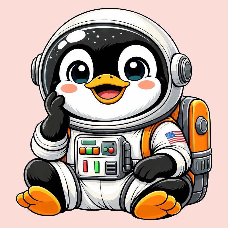 Cute Penguin Astronaut Space Explorer Cartoon