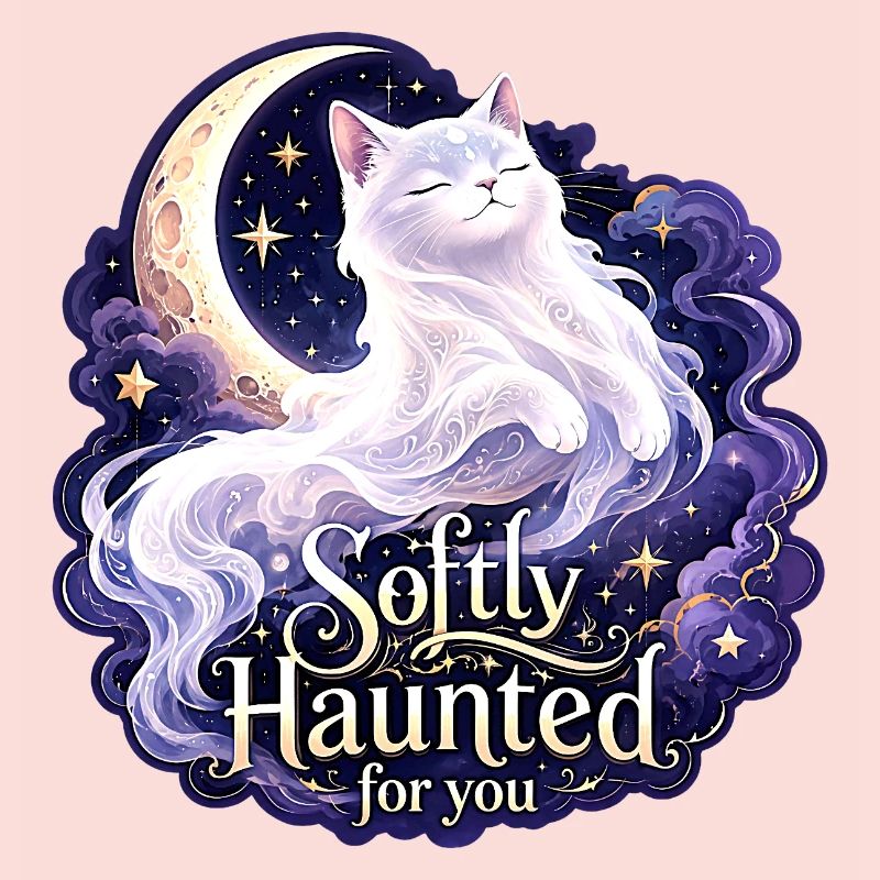 Doucement hanté White Moon Cat Gothic Celestial