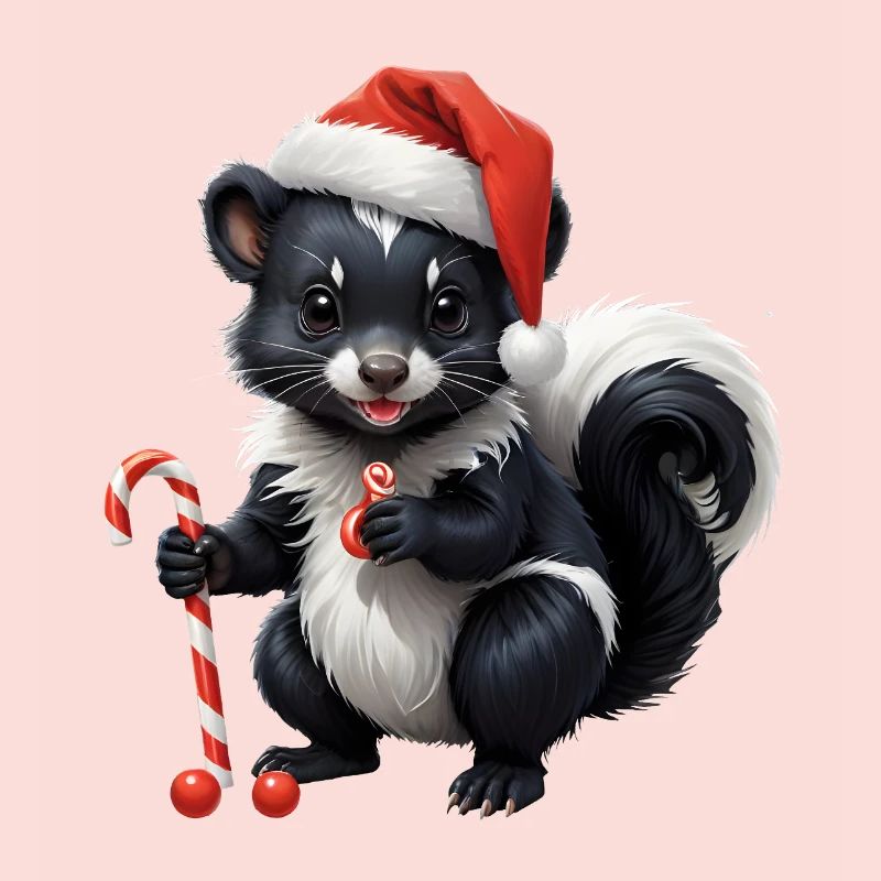 Moufette de Noël sucrée avec canne