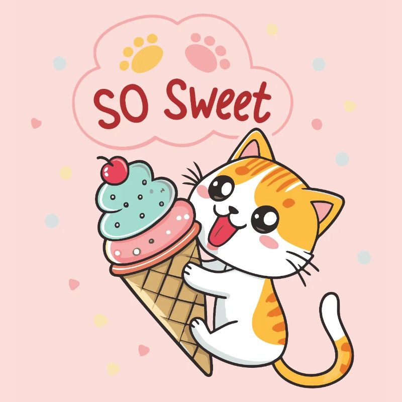 Chat gourmand avec glace pastel