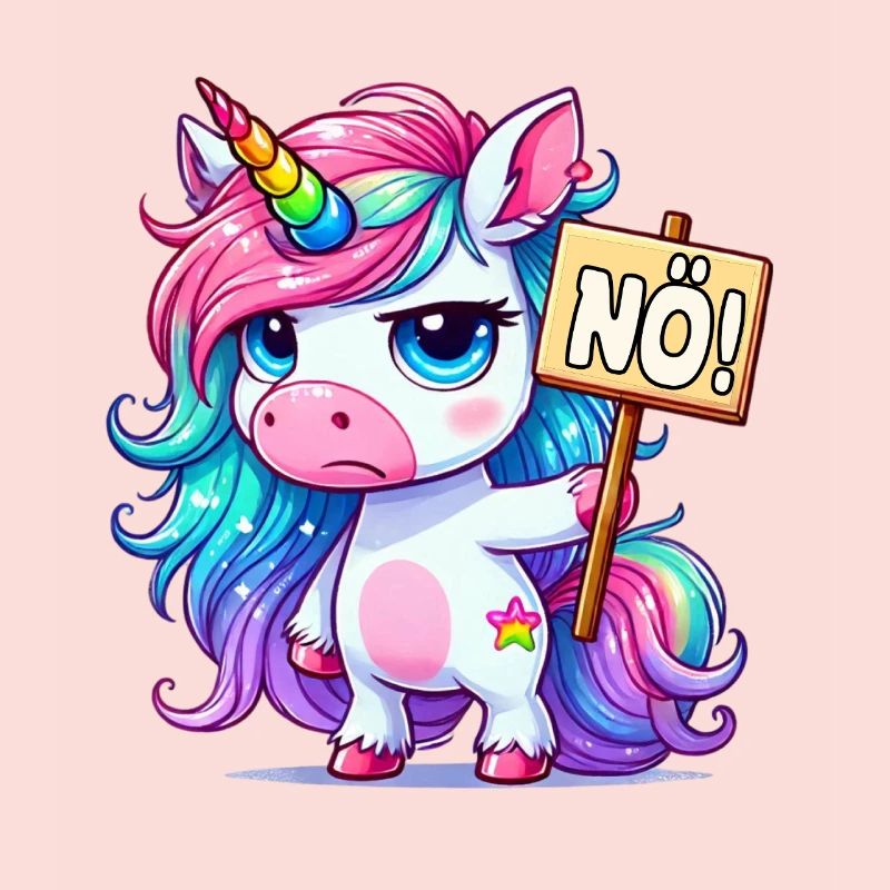 Regenbogen-Einhorn mit Nein-Schild