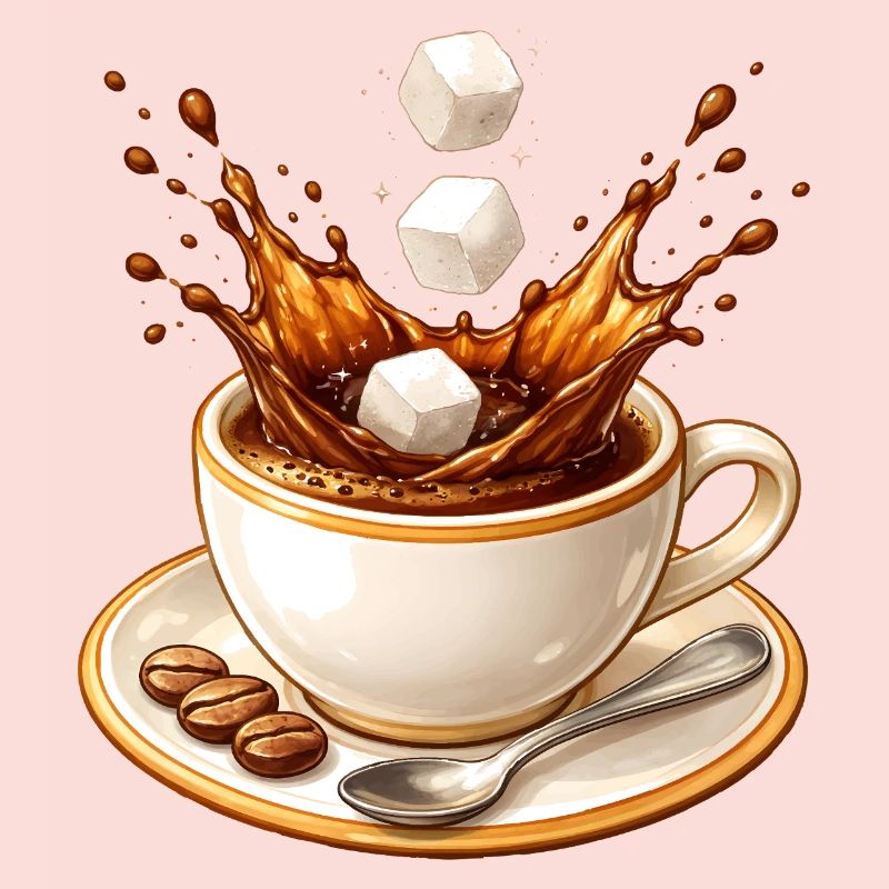Coffee Splash Illustration with Sugar Cubes