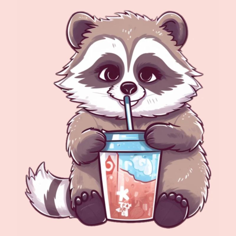 Waschbär mit Eiskaffee