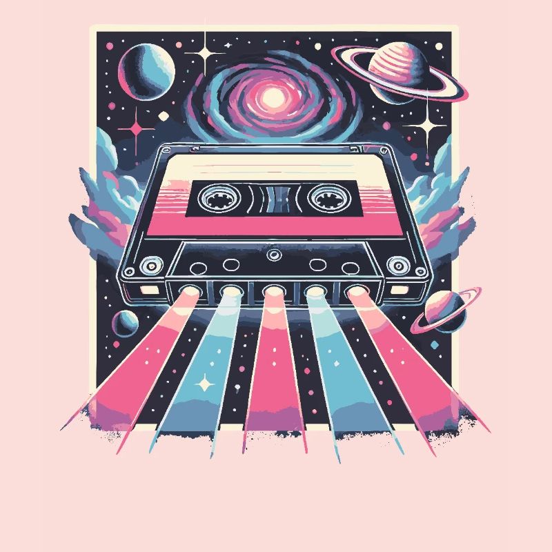 Retro Cassette Space Neon Galaxy