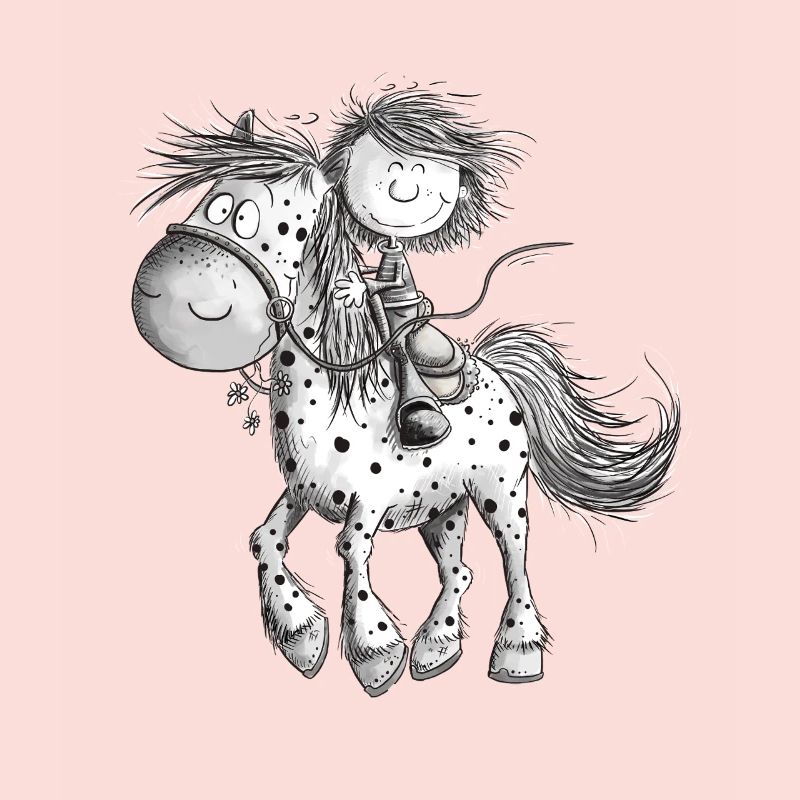 Drolliges Pferd mit Reiter Cartoon Pferdchen