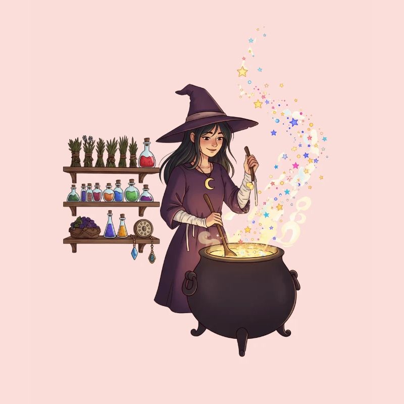 Magical witch casting spells
