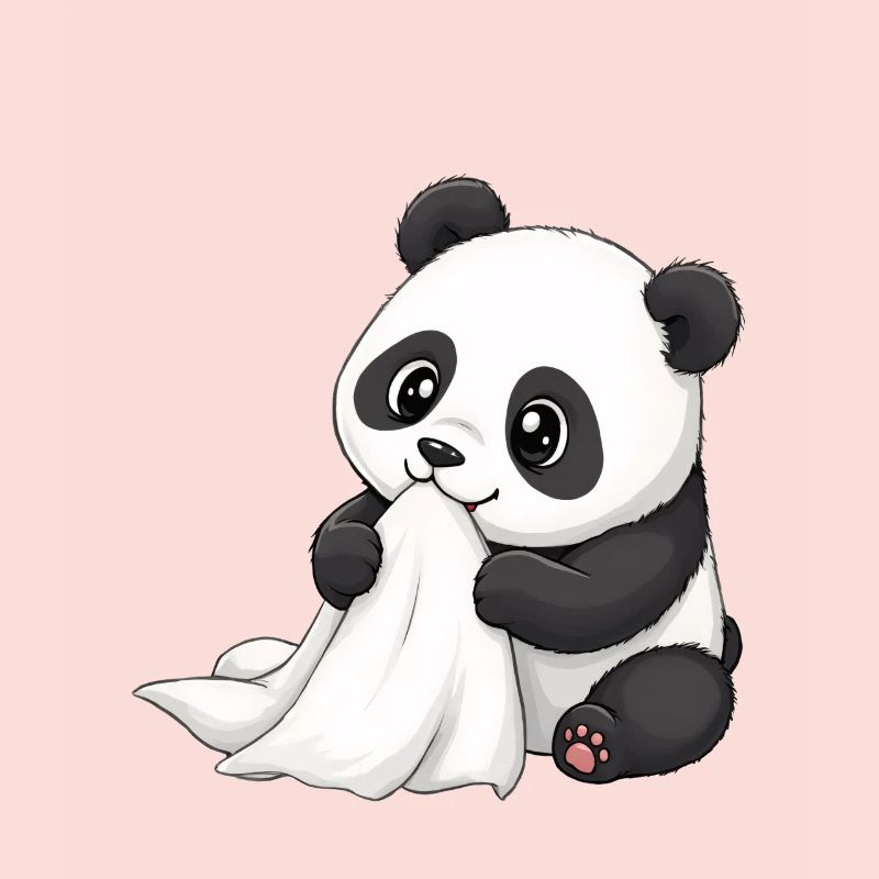 Bébé Panda avec une couette – Dessin animé mignon