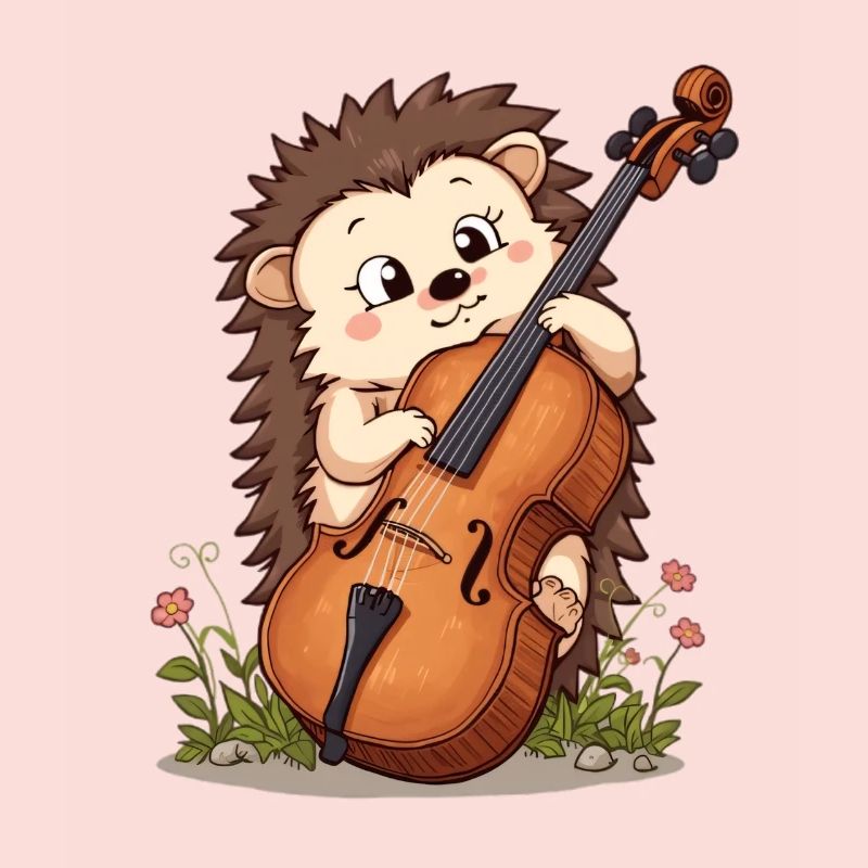 Igel Cello im Blumengarten