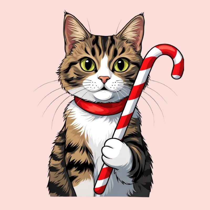 Winter cat with candy cane