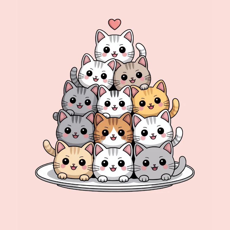 Cute Cat Stack With Heart Cartoon