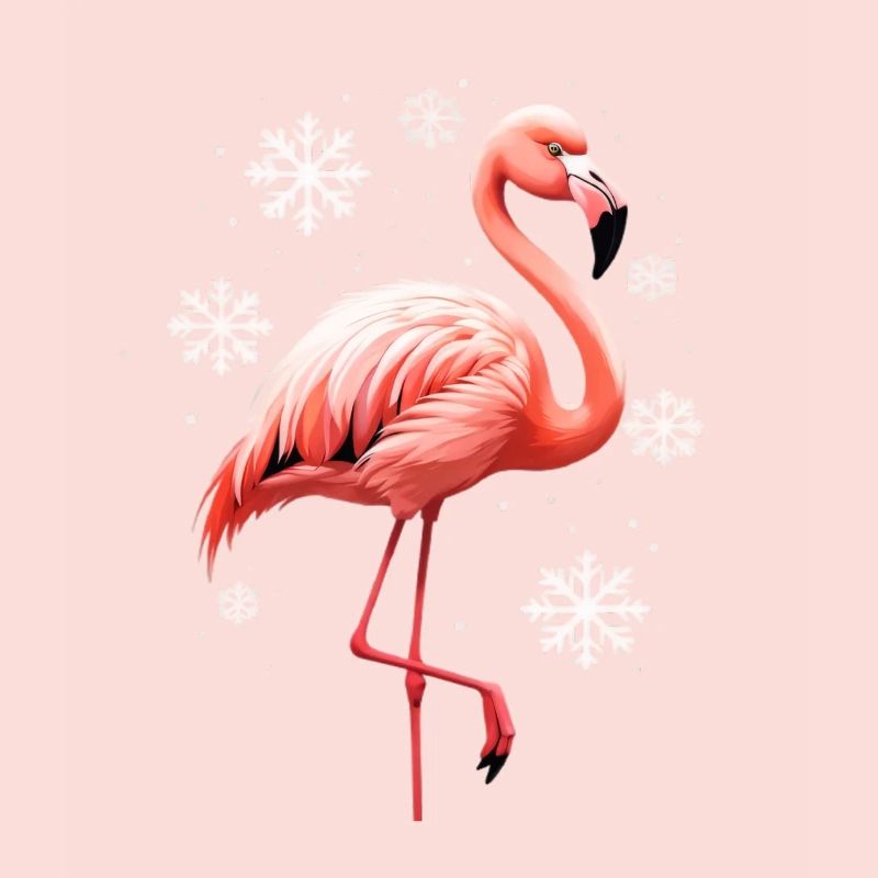 Flamingo Winterszene mit Schneeflocken
