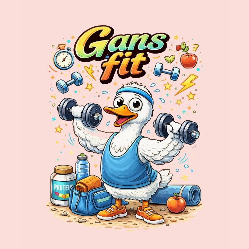 Gans Fit Kraftheld Cartoon