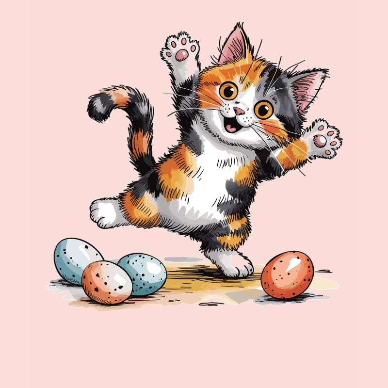 Cats Easter T-Shirt – Cat with Easter Eggs