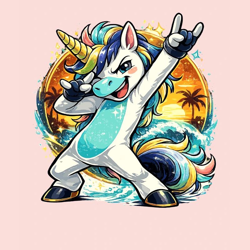 Sommer Einhorn im Dabbing Sunset Beach Stil