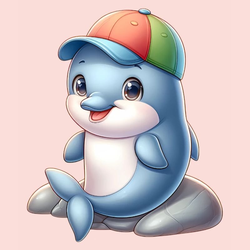Fröhlicher Delfin mit Regenbogenkappe