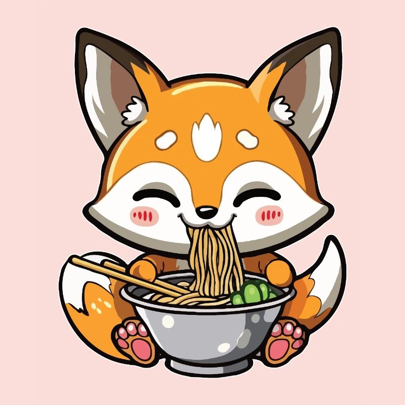 Kawaii Fox Eats Ramen Noodles