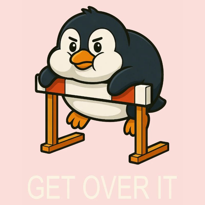 Chubby penguin hurdles running quote get over it