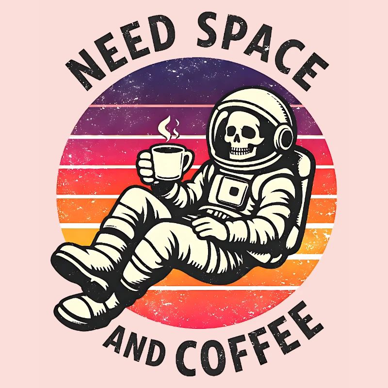Astronaute squelette spatial et café