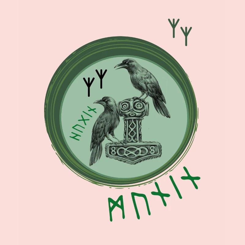 Thor Hammer Mjölnir avec Odin Ravens Hugin et Munin