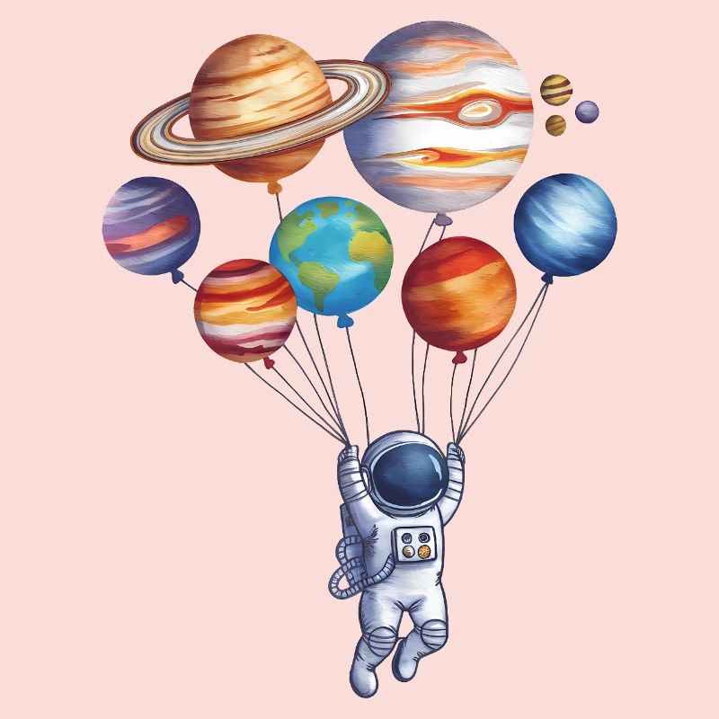 Astronaut Exploring Colorful Planets